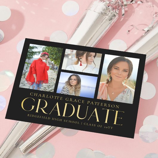 Carte Postale Faire-part de graduation multi-photo de script sim