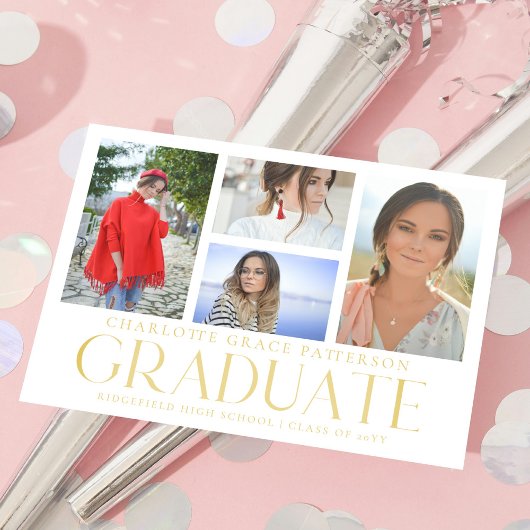 Carte Postale Faire-part de graduation multi-photo de script sim