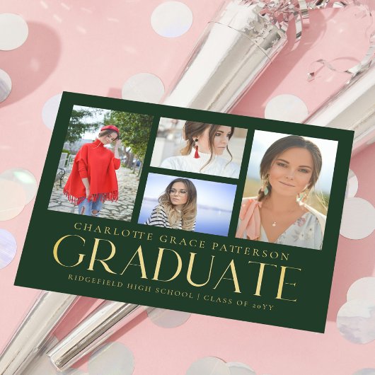 Carte Postale Faire-part de graduation multi-photo de script sim