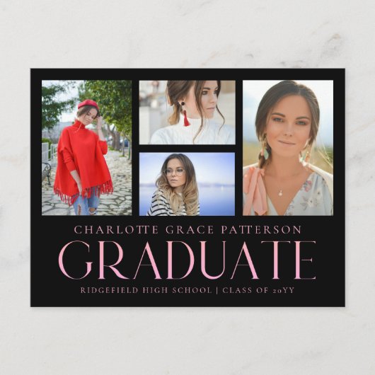 Carte Postale Faire-part de graduation multi-photo de script sim (Devant)