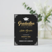 Carte Postale Faire-part de graduation noire de script classique (Debout devant)