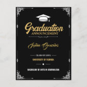 Carte Postale Faire-part de graduation noire de script classique (Devant)