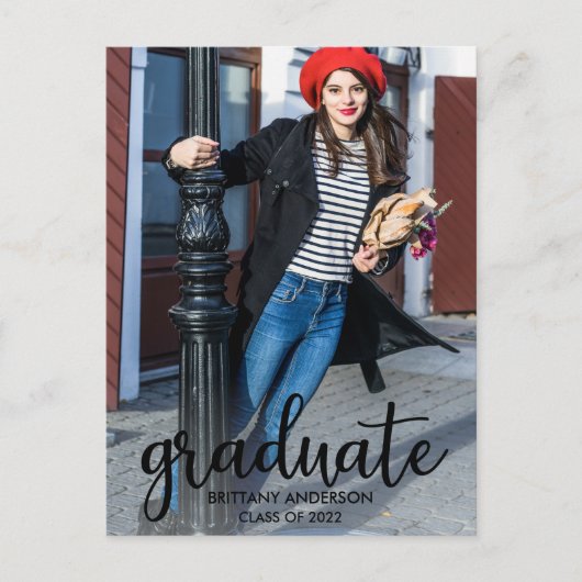 Carte Postale Faire-part de graduation photo de script moderne (Devant)