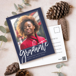 Carte Postale Faire-part de graduation photo moderne Marine 2022