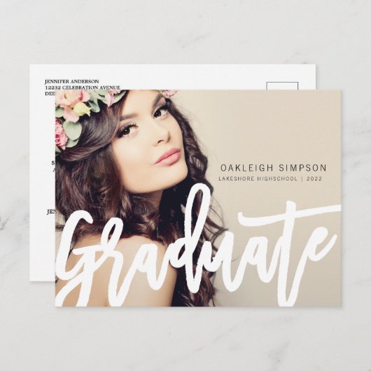 Carte Postale Faire-part de graduation simple du script de gradu (Devant / Derrière)