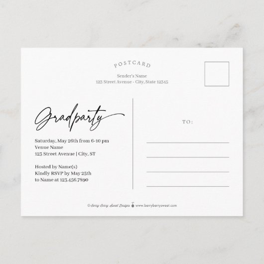 Carte postale Faire-part de graduation Smooth Note (Dos)