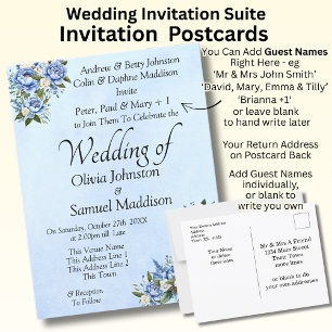 Carte Postale Faire-part de la Suite Mariage Peony Bleu sur Noce