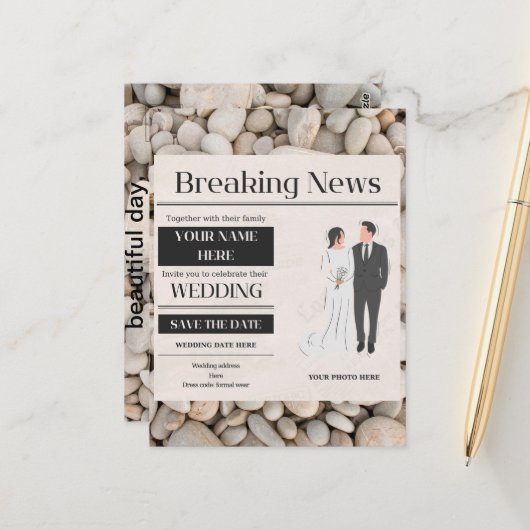 Carte Postale faire-part de mariage (Devant/Arrière en situation)