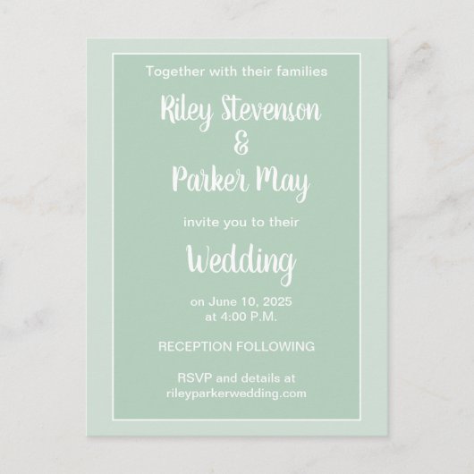 Carte Postale Faire-part de mariage à deux tons vert profond (Devant)