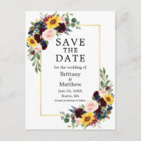 Faire-part de mariage à encadrement doré floral mi