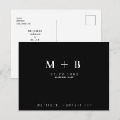 Carte Postale Faire-part de mariage à initiales simples noires a (Devant / Derrière)