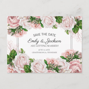 Carte Postale Faire-part de mariage à l'aquarelle florale rose t