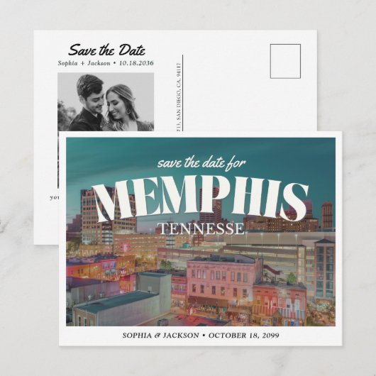 Carte Postale Faire-part de mariage à Memphis, ciel rétro (Devant / Derrière)
