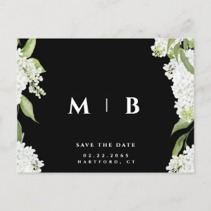 Carte Postale Faire-part de mariage à monogramme B/N Fleur Blanc