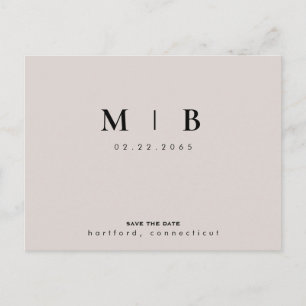 Carte Postale Faire-part de mariage à monogramme beige et noir