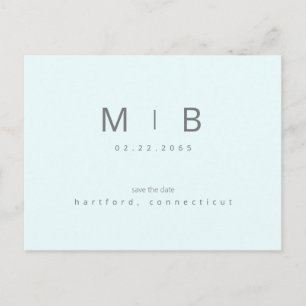 Carte Postale Faire-part de mariage à monogramme bleu glace