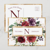 Carte Postale Faire-part de mariage à motif floral Monogramme de (Devant / Derrière)