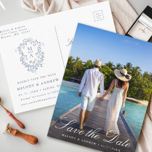 Carte Postale Faire part de mariage à photo avec blason floral b