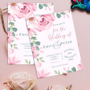 Carte Postale Faire-part de mariage aux florales élégantes rose 