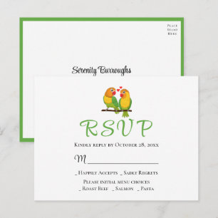 Carte Postale Faire-part de mariage aux oiseaux jaunes et verts