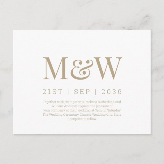 Carte Postale Faire-part de mariage blanc Monogramme moderne (Devant)