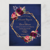 Carte Postale Faire-part de mariage bleu bleu bordeaux marine (Devant)