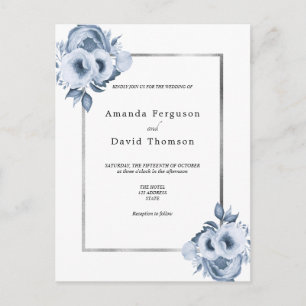 Carte Postale Faire-part de mariage bleu bleu foncé blanc