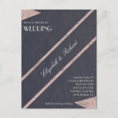 Carte Postale Faire-part de mariage bleu marbre or Rose simple (Devant)