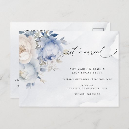 Carte Postale Faire-part de Mariage bleu roux (Devant / Derrière)