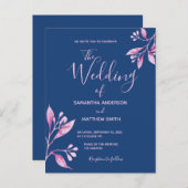 Carte Postale Faire-part de mariage botanique bleu rose pâle (Devant / Derrière)