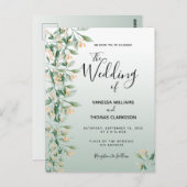 Carte Postale Faire-part de mariage botanique doré vert Sage (Devant / Derrière)