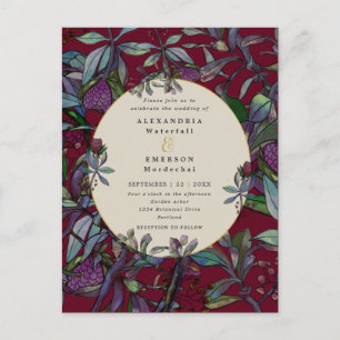 Carte Postale Faire-part de mariage cadre floral feuille bordeau