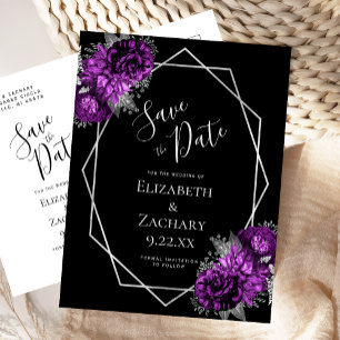 Carte Postale Faire-part de mariage cadre géométrique argent flo