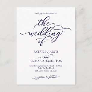 Carte Postale Faire-part de mariage calligraphié bleu marine