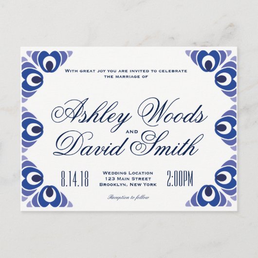 Carte postale Faire-part de mariage côté bleu mari (Devant)