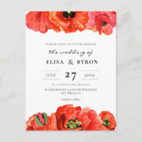 Faire-part de mariage d'aquarelle de pavot rouge