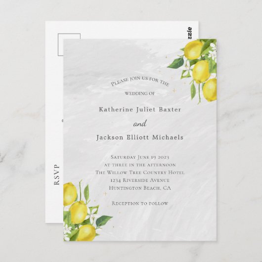 Carte Postale Faire-part de mariage de code QR citrons budgétair (Devant / Derrière)