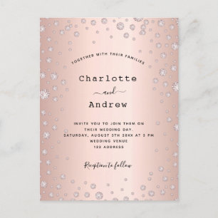 Carte Postale faire-part de mariage de diamants brun or rose