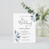 Carte Postale Faire-part de mariage de feuillage botanique bleu (Debout devant)