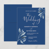 Carte Postale Faire-part de mariage de feuillage doré rose bleu (Devant / Derrière)