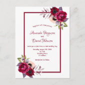 Carte Postale Faire-part de mariage de fleurs bordeaux blanches (Devant)