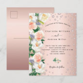 Carte Postale faire-part de mariage de flûte rose en or (Devant / Derrière)