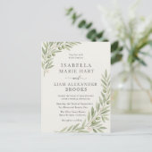 Carte Postale Faire-part de mariage de la branche d'olive - Vert (Debout devant)