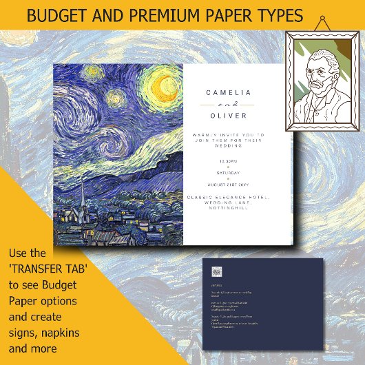 Carte Postale Faire-part de mariage de nuit Van Gough Starry