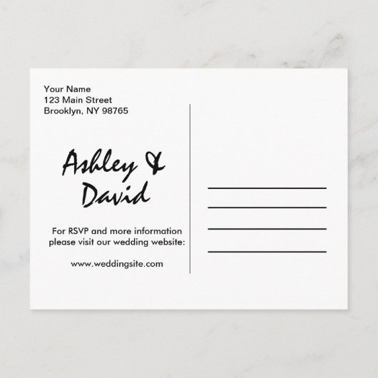 Carte postale Faire-part de mariage de script mode (Dos)