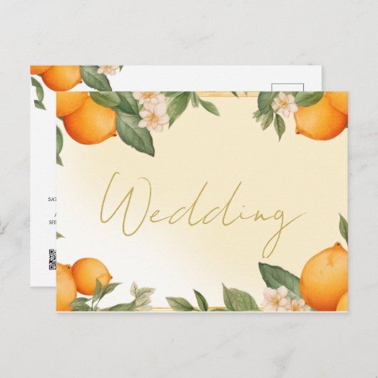 Carte Postale Faire-part de mariage d'été Citrus Orange (Devant / Derrière)