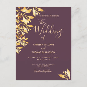 Carte Postale Faire-part de mariage d'or botanique de Cassis