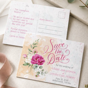 Carte Postale Faire-part de mariage éclaboussé de couleur rose c