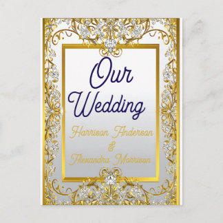 Carte Postale Faire-part de mariage élégant or et argent