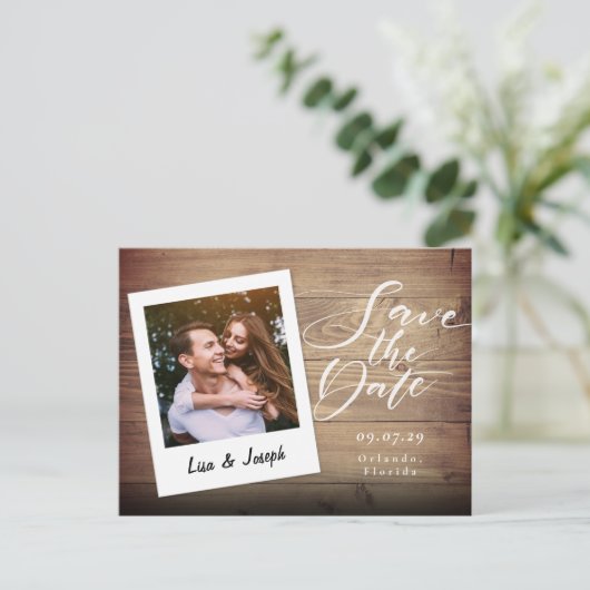 Carte Postale Faire-Part de Mariage en Bois Rustique avec Photo (Debout devant)